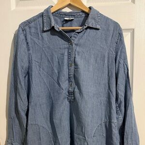J. Jill Long Sleeve Chambray Tunic Popover Top Womens Size L Blue Flowy Comfy